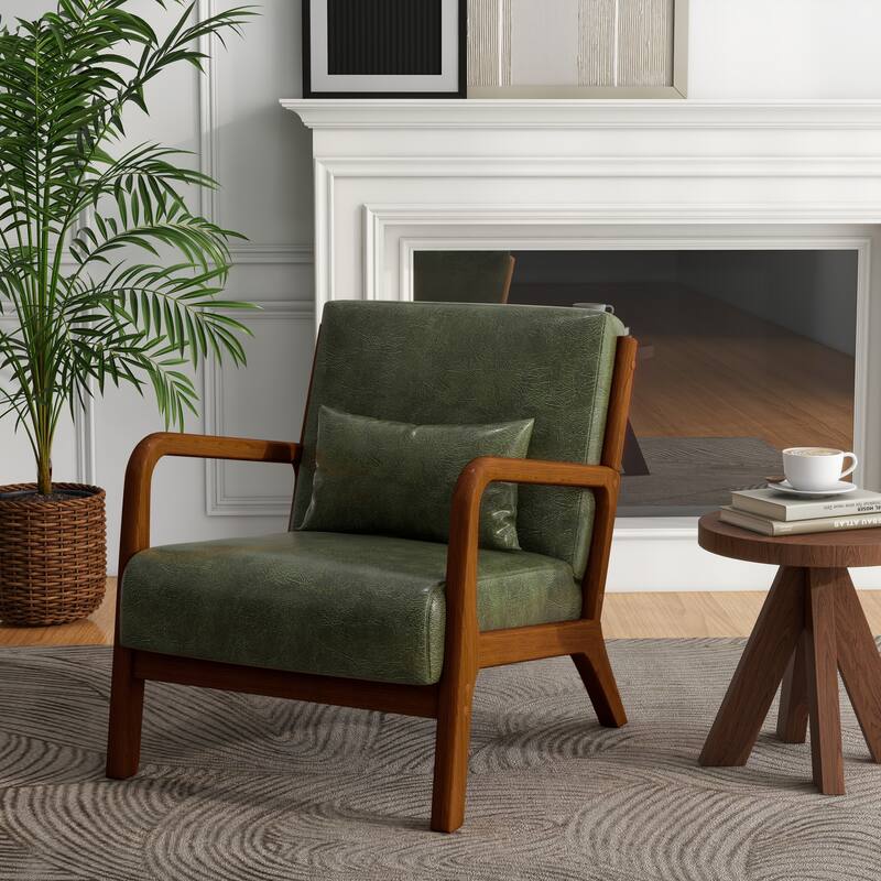 Mid-Century Modern Upholstered Accent Chair with Wood Frame