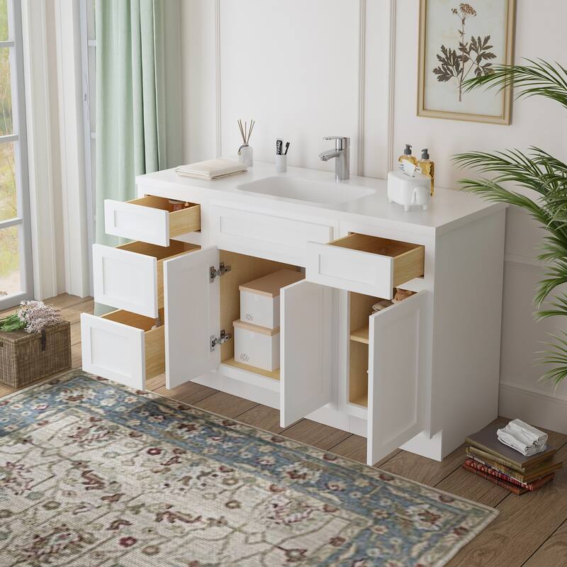Vanity Art 54" Oak Freestanding Bathroom Vanity Cabinet without Top
