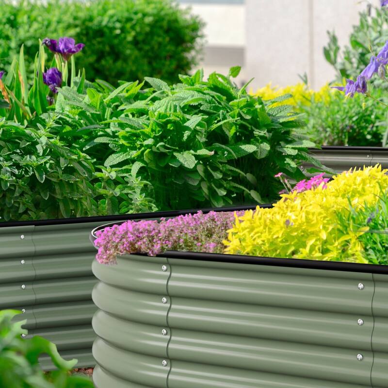 VEIKOUS 9-in-1 Modular Galvanized Metal Raised Garden Bed Kit, Bottomless Design with Safe Oval Corners & Stainless Hardware