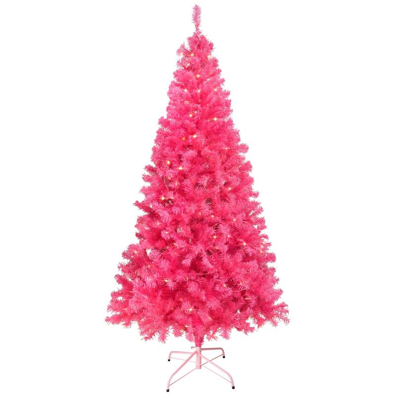 Pre-Lit Artificial Tinsel Christmas Tree - Pink - 9' - Clear Lights - 9 Foot