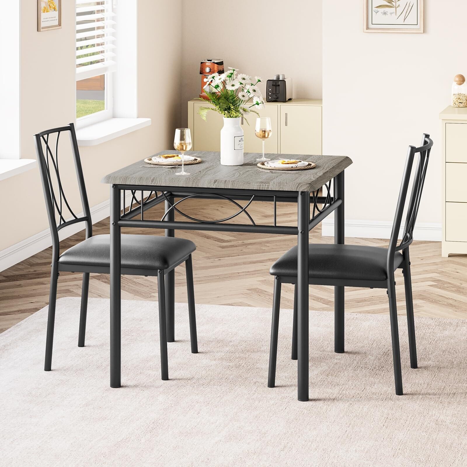 Dining Table Set for 2,Table Set with 2 Upholstered Chairs