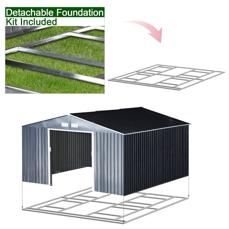 Outsunny 11' x 9' Dark Grey Metal Garden Shed