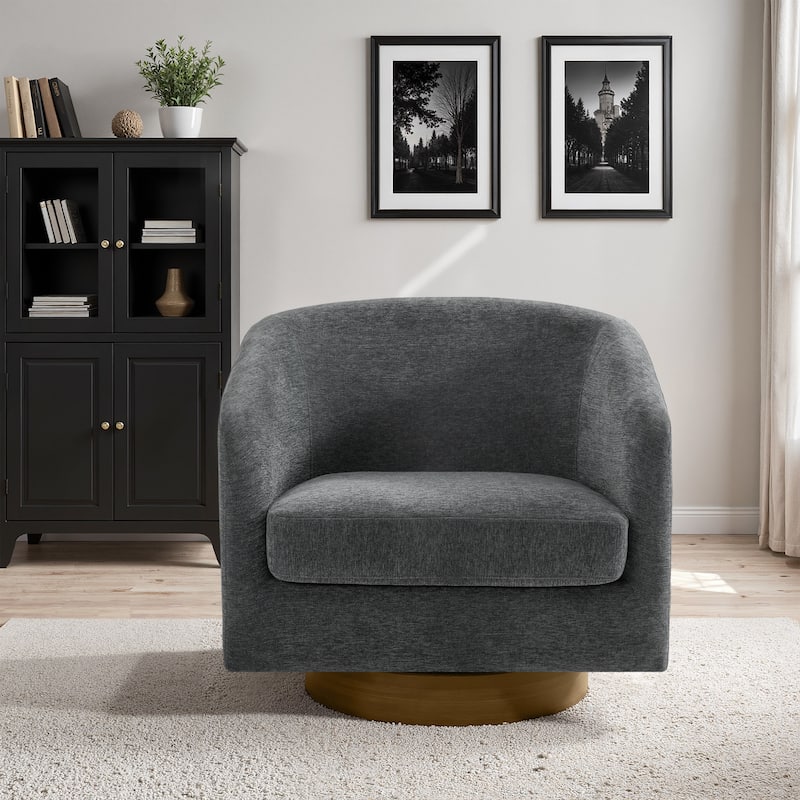 Faux Leather Wide Seat Swivel Barrel Chair
