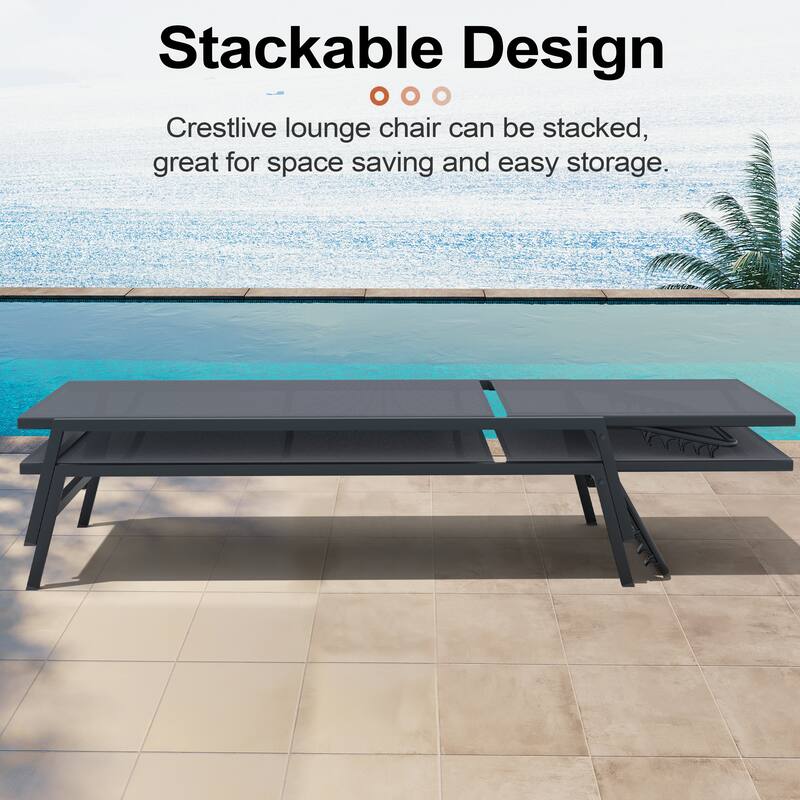 Outdoor Patio Adjustable Chaise Lounge Chairs Stackable Recliner