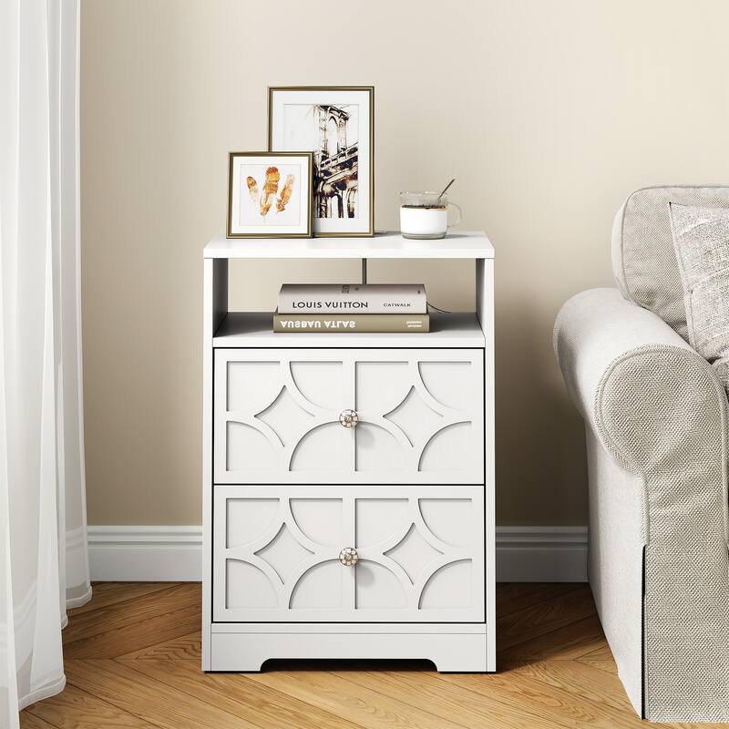 Large Night Stand with 2 Drawers and Charging Station, Set of 2