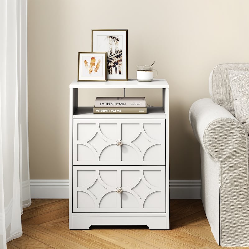 Large Night Stand with 2 Drawers and Charging Station