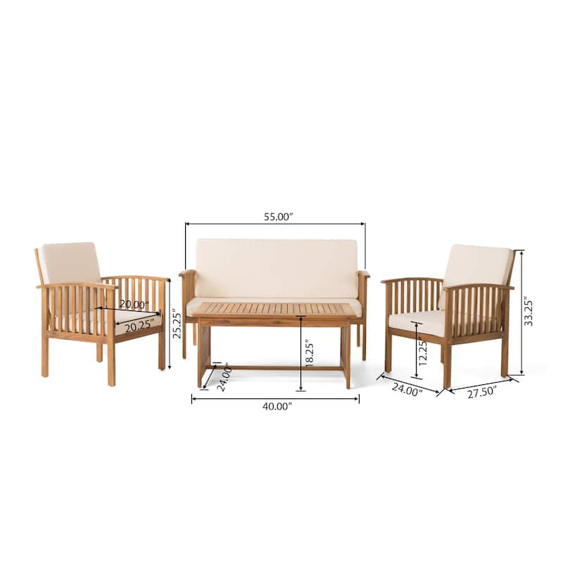 Sayan 4pc Outdoor Coffee Table Set, Loveseat, 2 Chairs, Beige, Brown