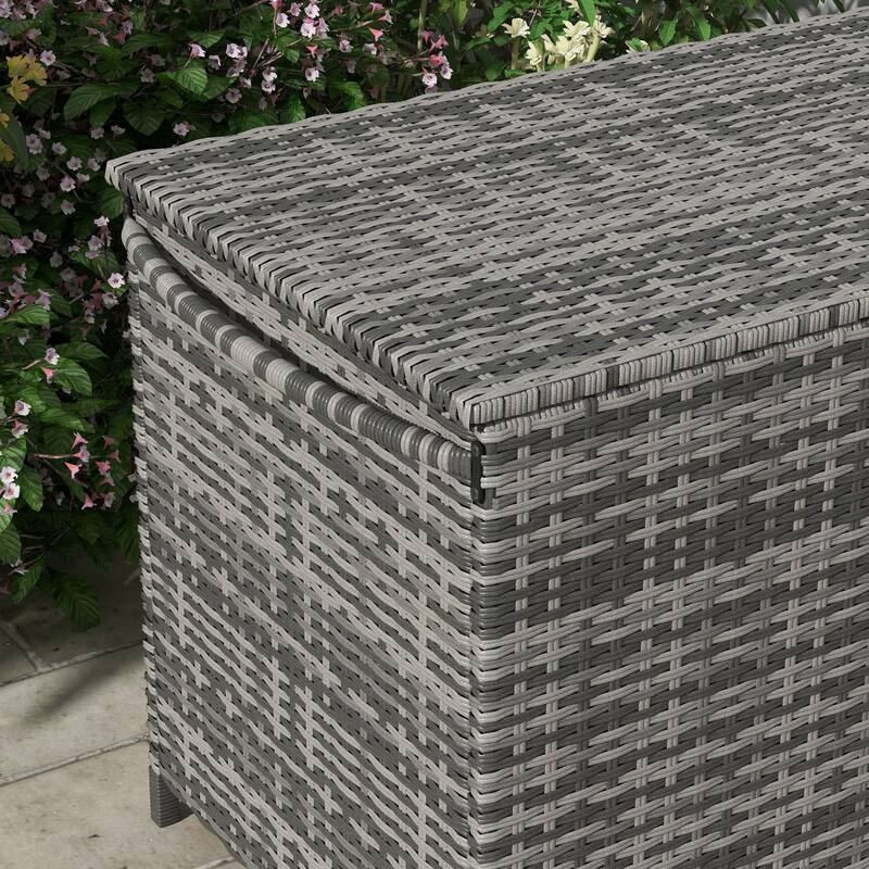 Rustic Wicker Deck Box with Wheels, Auto Close Lid and Rainproof Function for Outdoor Patio Poolside