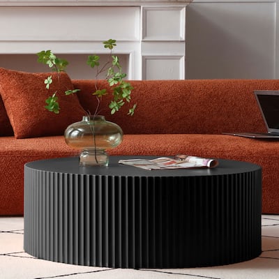 Modern Glam 36 inches Handcraft Relief Side End Round Coffee Table for Living Room
