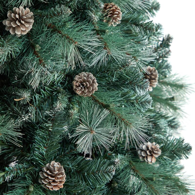 8ft. Frosted Tip Pine Artificial Christmas Tree with 500 Clear Lights, Pine Cones & 1112 Branches - Snow-Kissed X-Mas Tree