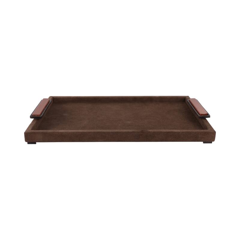 Wood Metal Modern Serving Tray with Handles Home Decor - Brown, 2" - 19.0"