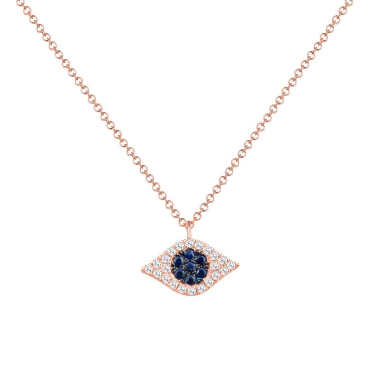 Joelle Evil Eye Necklace Diamond & Sapphire 14k Gold 1/10 ct TDW Gift for Her - Adjustable Length - Rose