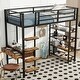 preview thumbnail 2 of 16, Black Metal Loft Bed with Underneath Built-in Desk, Multi-layer Shelves, Ladder and Full-length Guardrails for Kids, Teens