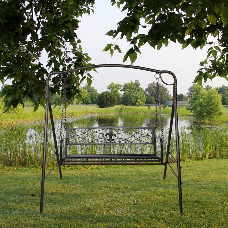 Wrought iron porch outlet swing with stand