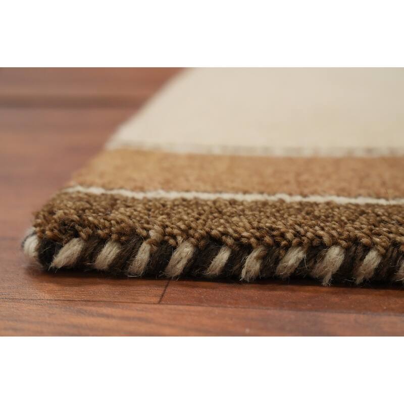 Hand Knotted Oriental 100% Wool Carpet Modern Bordered Beige & Ivories Gabbeh Runner Rug - 8' 4'' X 2' 8''