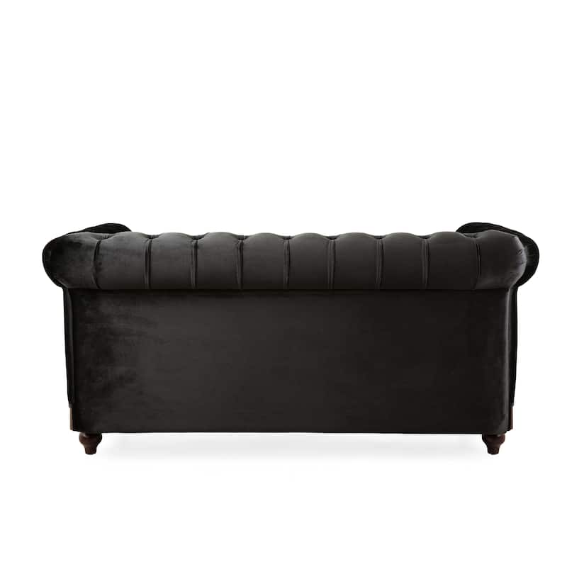 Velvet Loveseat Sofa, with Tufted Button Lounge Couch, Upholstered Sofa Couch 2-Person Rolled Armchair for Living Room