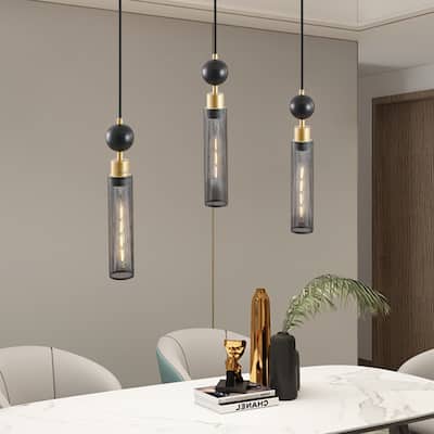25" Modern 3-Light Pendant Chandelier, Adjustable Hanging Lights Cylindrical Mesh Shades, Ideal for Dining Room,Living Room
