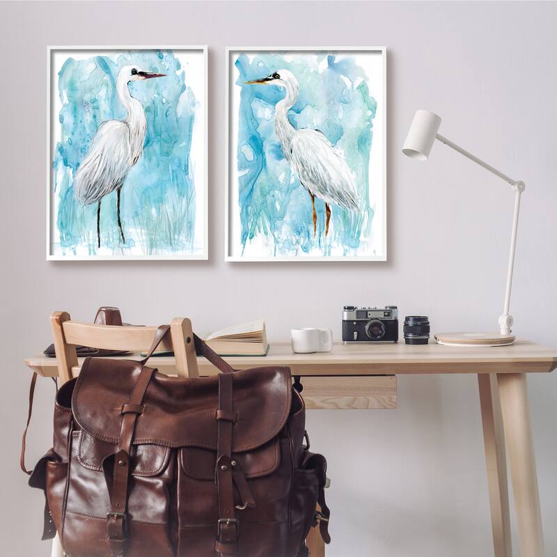 Stupell Nautical Crane Pair White Beach Birds Blue Sky 2pc Multi Piece Framed Wall Art Set