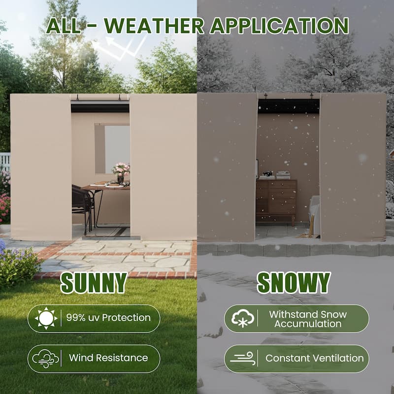 EROMMY Waterproof Pergola Winter Cover with Sidewalls, Mesh Windows and Roll-Up Door, All-Season Weather Enclosure