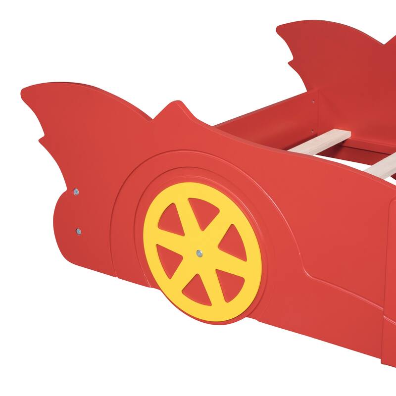 Twin Size Race Car Bed with Wheels and Rails, Fun Design for Kids' Rooms