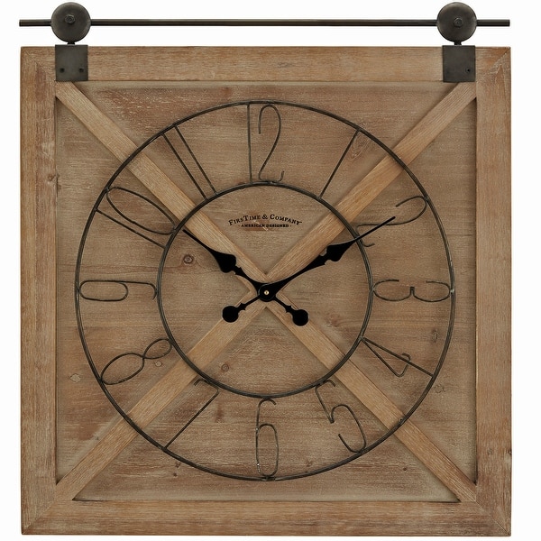 Black Farmstead Barn Door Wall Clock American Designed Black 27 x 2 x 29 inches FirsTime /& Co