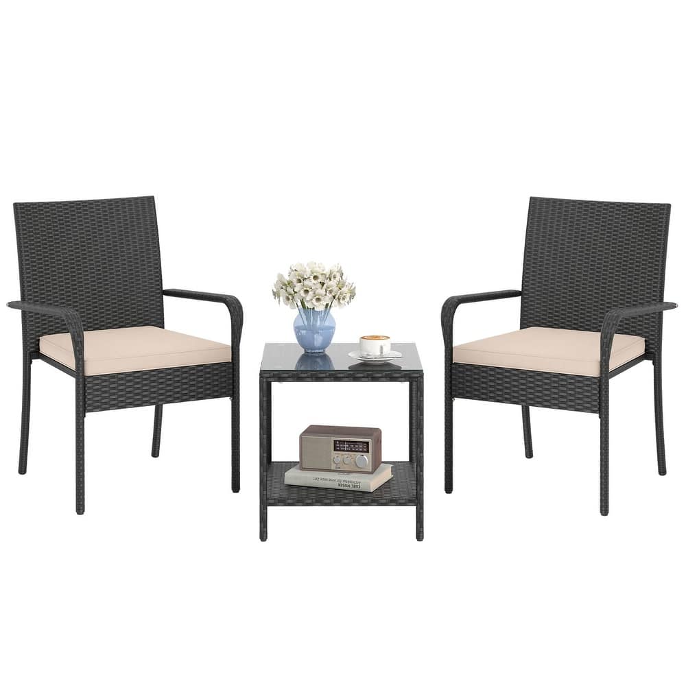 Gymax 3 Piece Patio Furniture Set Outdoor Wicker Chair & Table Set w/