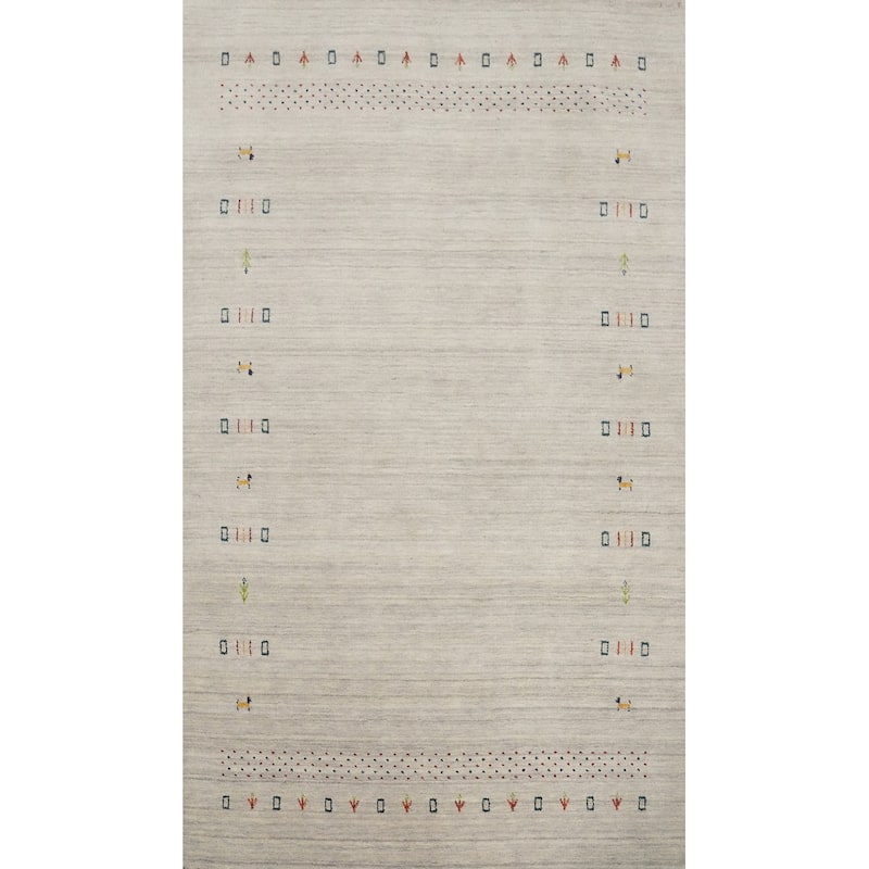 Hand Knotted Oriental 100% Wool Carpet Tribal Animal Pictorial Beige & Ivories Gabbeh Area Rug - 7' 9'' X 5' 0''