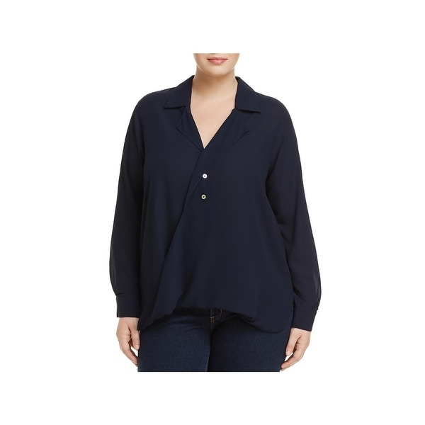 Foxcroft Womens Plus Blouse Crossover-Front Long Sleeve