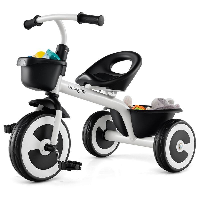 3-Wheel Toddler Bike Toddler Tricycle w/ Steel Frame & Adjustable Seat - White