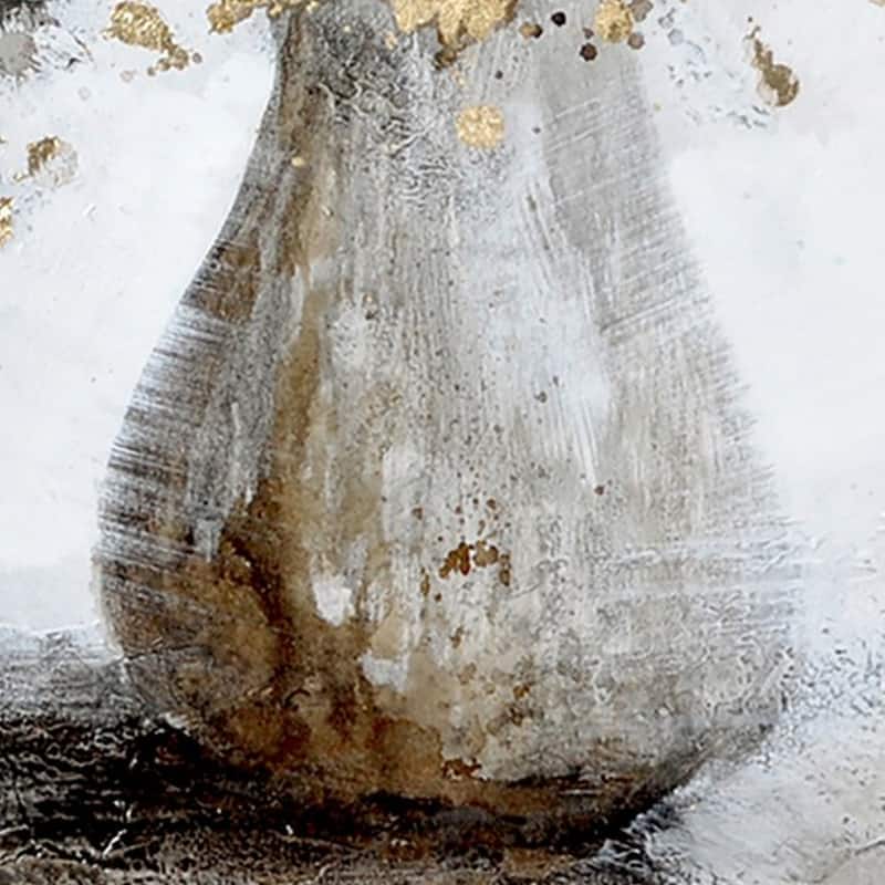 47 x 47 Modern Hand Painted Vase with Gold Foil Flowers and Silver Frame - Gray, White, Gold, Silver