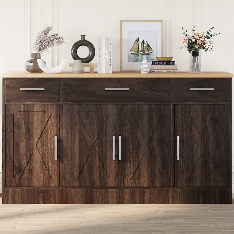 Kitchen Buffet Sideboard Storage Cabinet with Adjustable Shelves, Retro Design(3 Color Options)