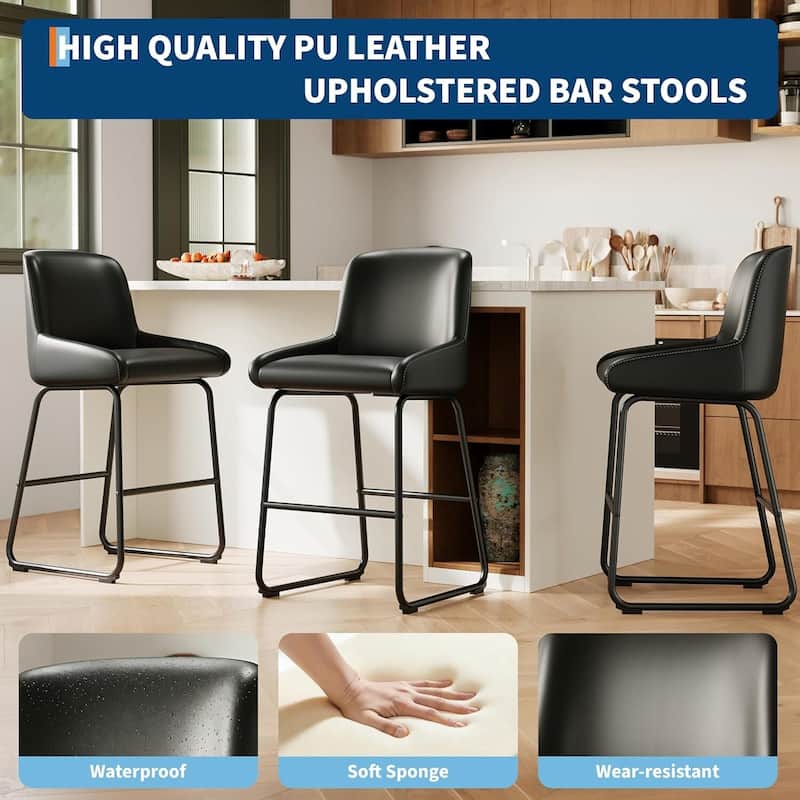 Counter Height PU Leather Bar Stools Set of 3 for Kitchen Island, Counter