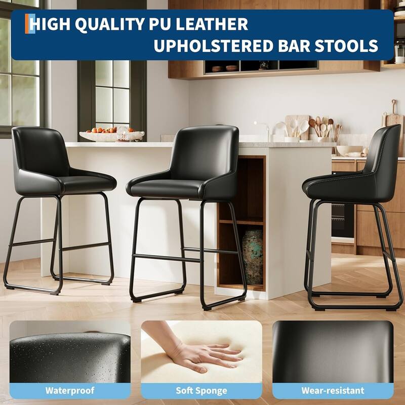 Counter Height PU Leather Bar Stools Set of 4 for Kitchen Island, Counter
