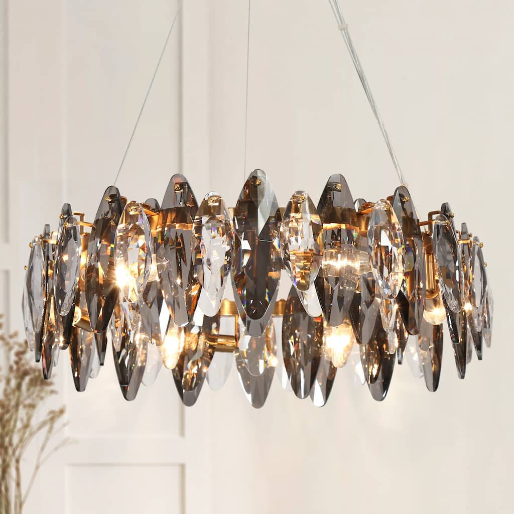 Modern Crystal 6-Light Drum Chandelier for Dining Living Room Bedroom - 23.2" Dia. x 7.1" H