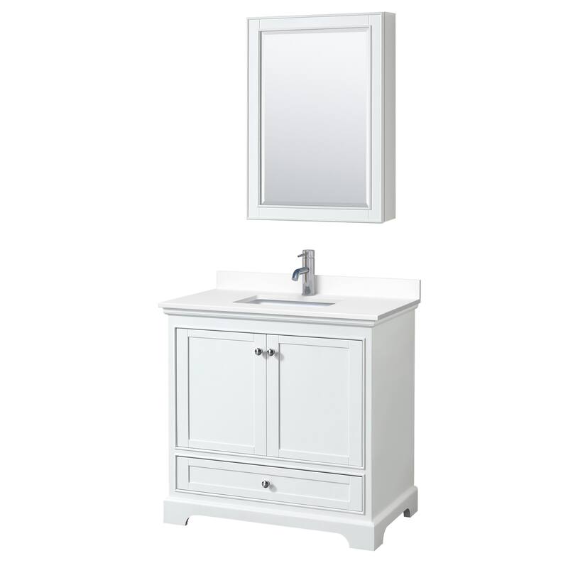 Wyndham Collection Deborah 36" Free Standing Single Basin Vanity Set - White / White Cultured Marble Top / Polished