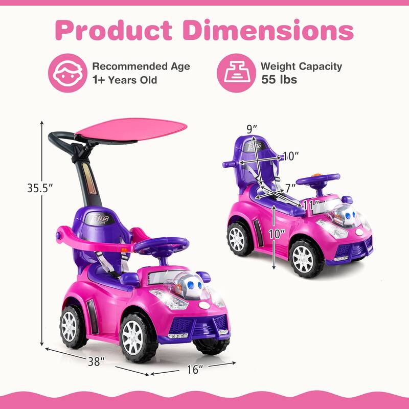 Gymax 3-in-1 Sliding Walker w/ Adjustable Canopy Horn Music & Light