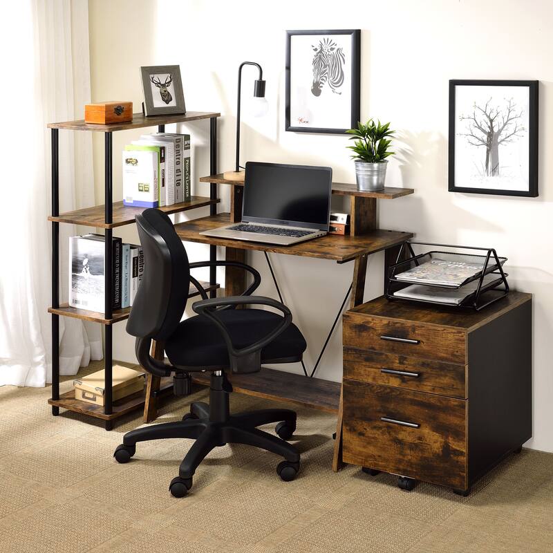 Modern Writing Desk with Storage Shelves and Sturdy Metal V-Back Reinforcement for Home or Office Workspace