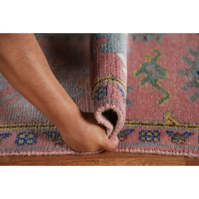 All-Over Pink Oushak Oriental Area Rug Handmade Wool Carpet - 8'1"x 9'11"