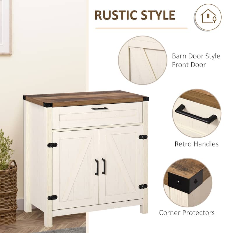 Farmhouse Sideboard Buffet Cabinet, Rustic 2 Barn Doors Kitchen Cabinet, Accent Cabinet with Storage for Living Room, White