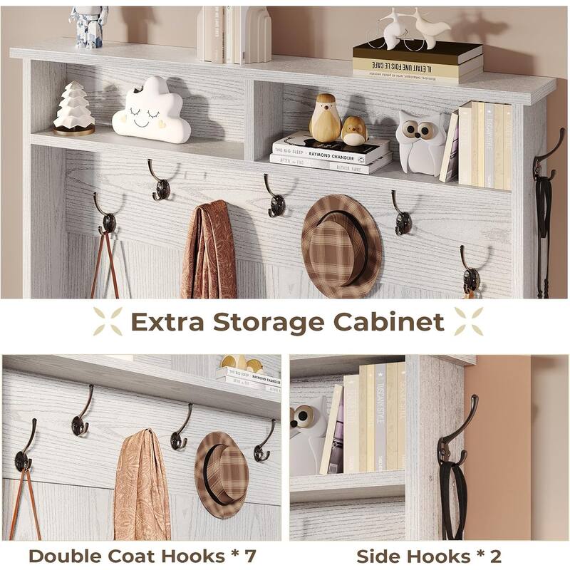 Hall Tree w/ Bench Shoe Storage Shoe Cubby Barn Door Adjustable Shelf
