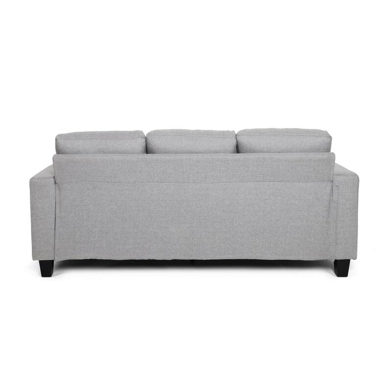 Three-Seater Grey Fabric Sofa with Wood Legs