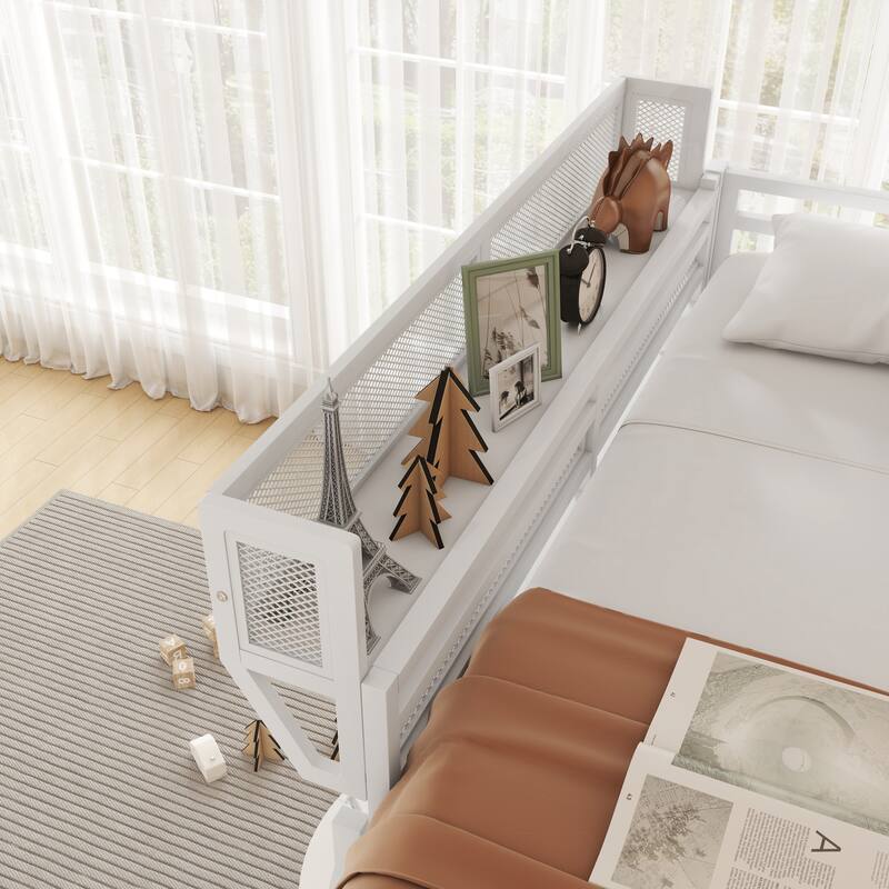 Queen Size Loft Bed with Ladder, Metal Queen Loft Bed with Storage Shelves, High Loft Bed for Kids Teens