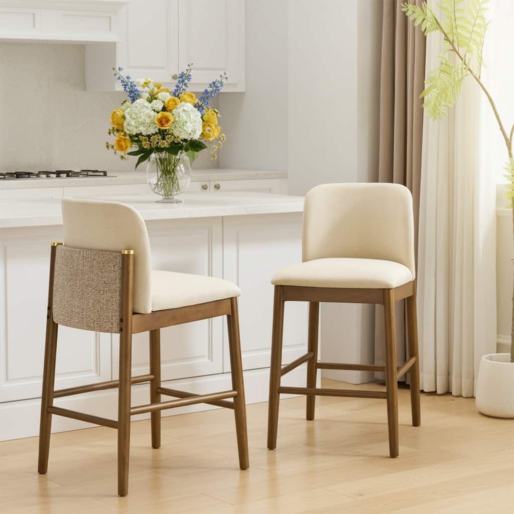 Christopher Knight Home - Lois Modern Upholstered Solid Rubberwood Counter Stool Set - Bar Chairs with Ergonomic Backrest