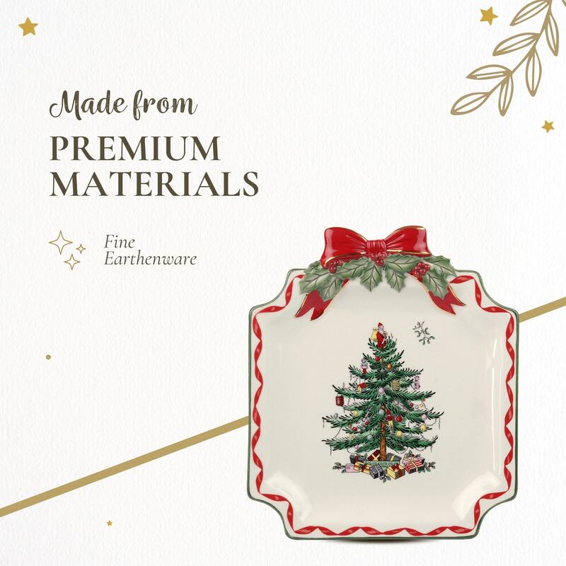 Spode Christmas Tree Ribbons Canape Plate - 8" L x 6.5" W