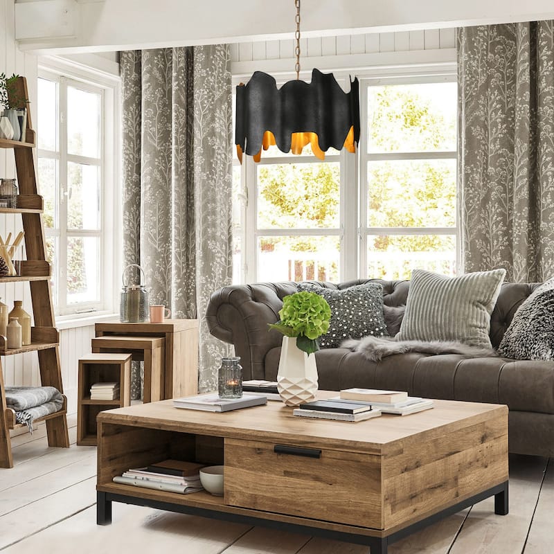 Modern 4-Light Drum Black Gold Chandelier for Dining Room Bedroom - 18.9" Dia. x 12.6" H