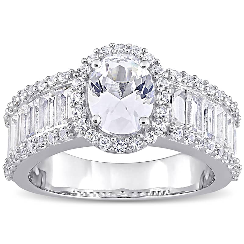Miadora 10k White Gold 4 3/5ct TGW Oval-cut Created White Sapphire Halo Engagement Ring