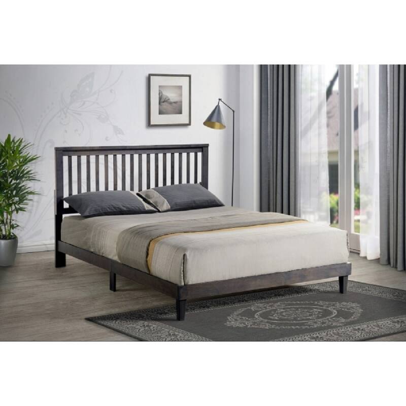 Modern Mission Style Platform Bed Frame, Cappuccino - Queen