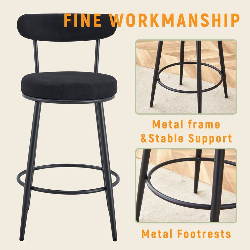 Roomfitters Ergonomic Bar Chairs with Breathable Cushions, High Legs 35.5'' Height, 2-Piece Set for Kitchen or Bar