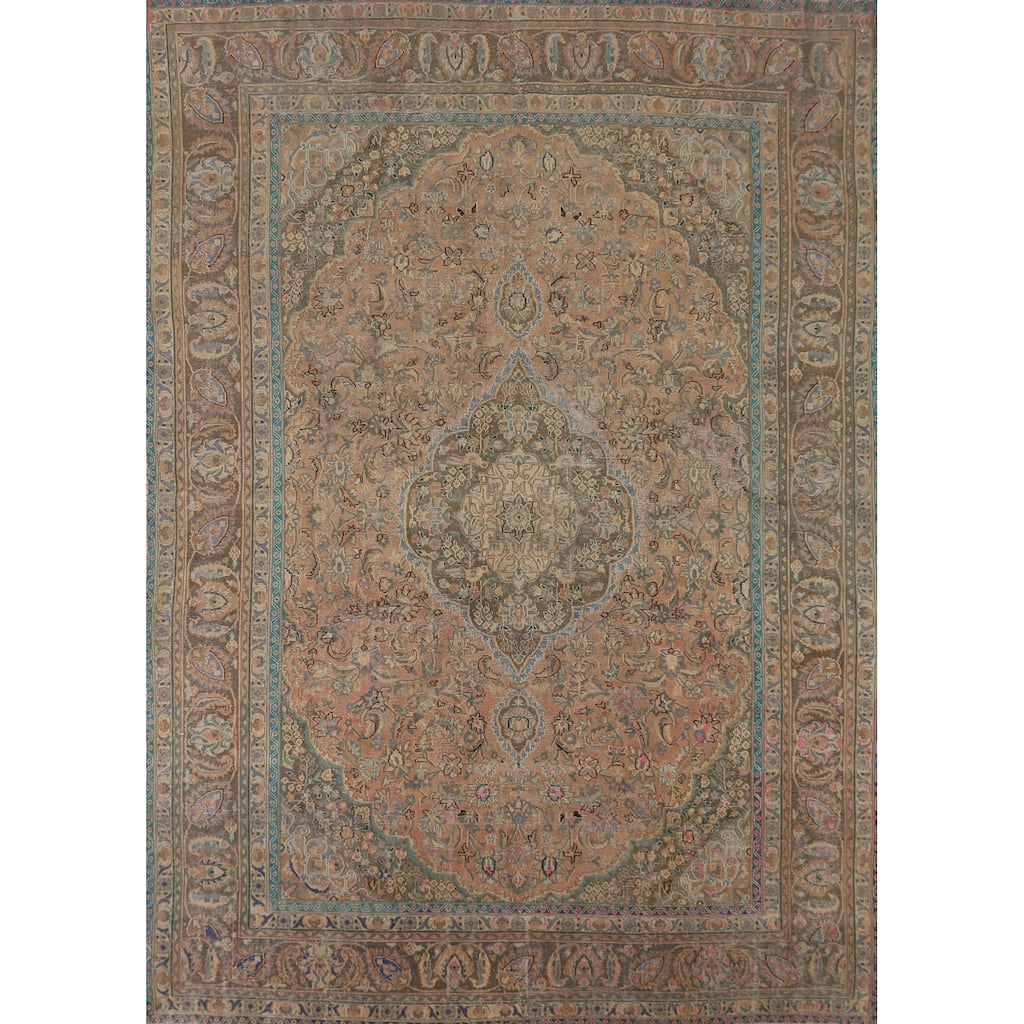 Traditional Mashad Persian Area Rug Handmade Wool Carpet - 9'3" x 12'10"