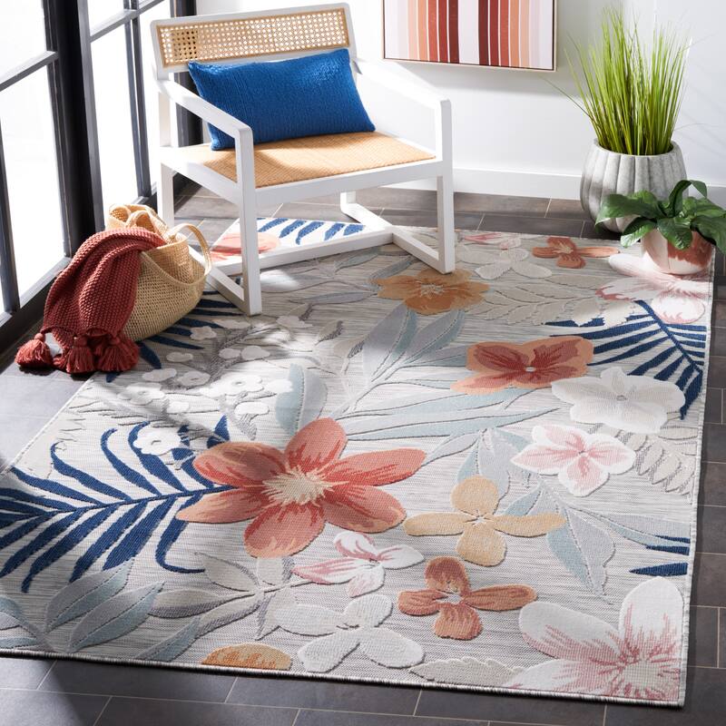 SAFAVIEH Cabana Tamayo Indoor/ Outdoor Waterproof Transitional Rug - 2' x 9' Runner - Grey/Rust